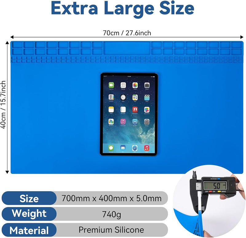 Kaisi Extra Large Soldering Mat, 27.6''x15.7'' Oversized 932°F Heat Resistant Silicone Solder Mat, Large Repair Workbench Pad for Electronics Phone Watch Laptop Repair, BGA Soldering Iron - Blue - Image 2